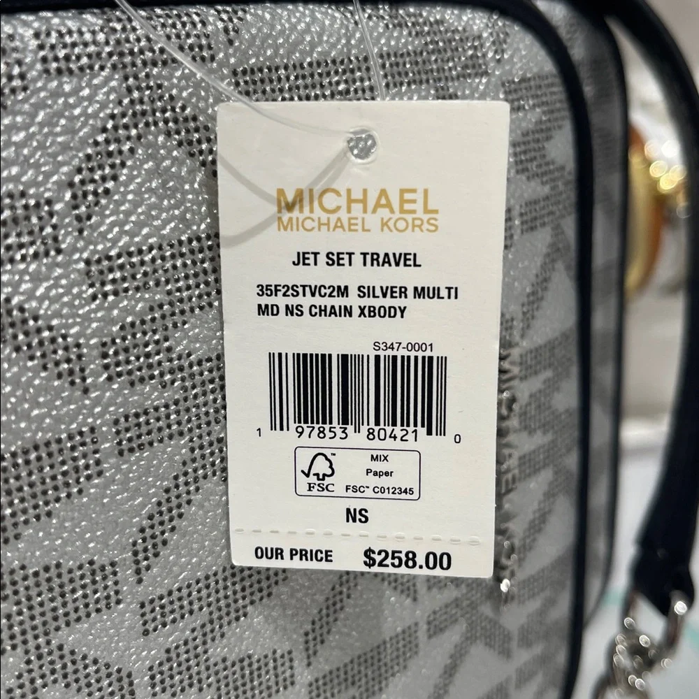 MICHAEL KORS Jet Set Medium Metallic Signature Logo NS Chain Crossbody Flight